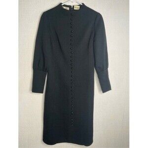 VTG World Knits 100% Wool Lined Back Zip Midi Dress Women Size 8 Black Hong Kong